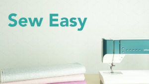 sew easy lesson header with image of a sewing machine and folded fabric