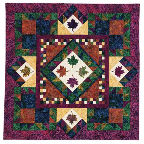 3dRose Contemporary Colorful Folk Art Fall Leaves Pattern - Quilt Squares  (qs-370194-10)